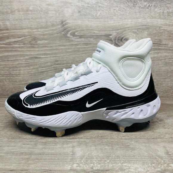 Nike Alpha Huarache Elite 4 Mid Baseball Cleats Men's 7.5 White Black FD2744-101 - Picture 4 of 11
